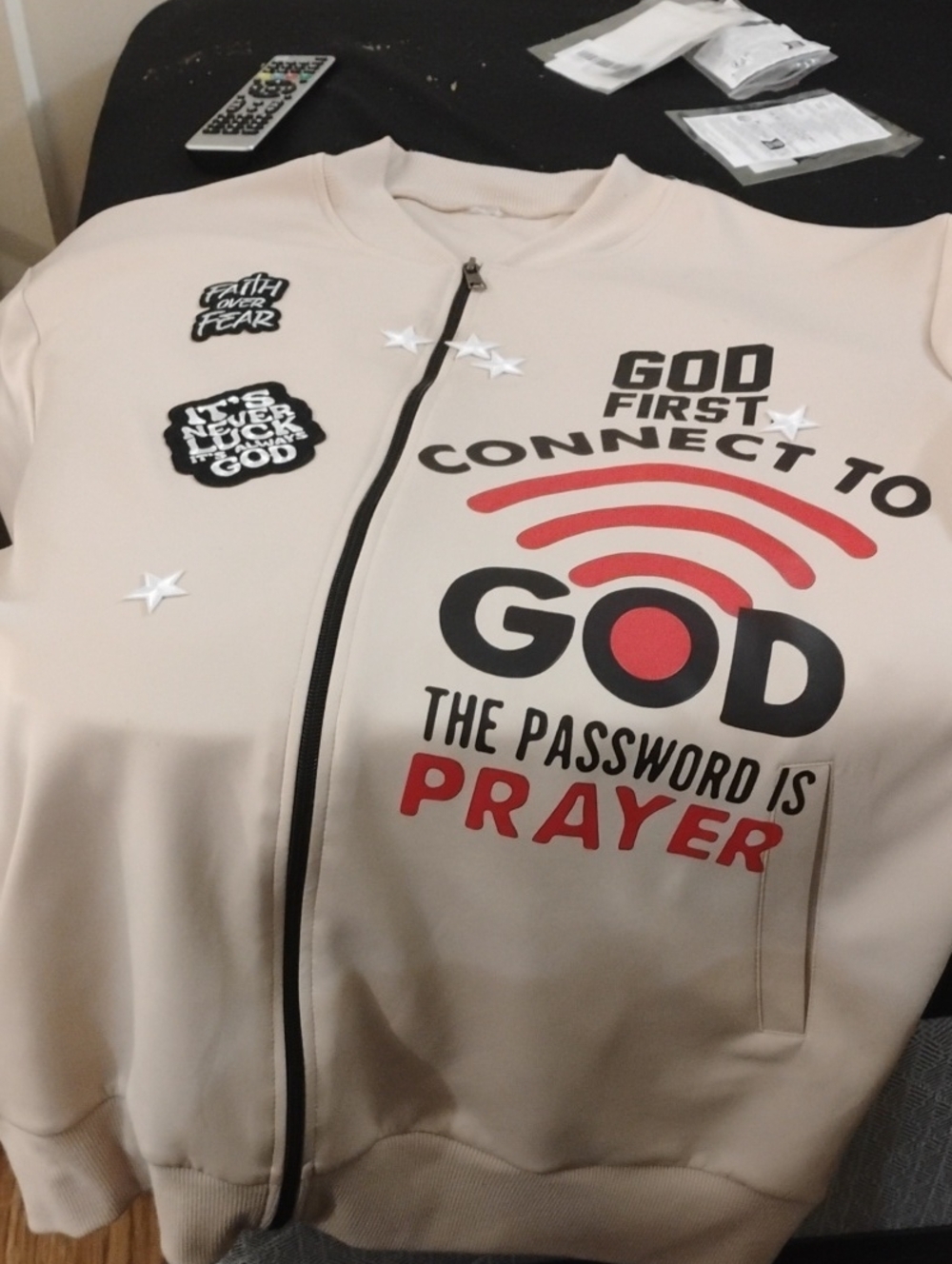 Unisex 2xlGOD First Fear Bomber Jacket with Patches